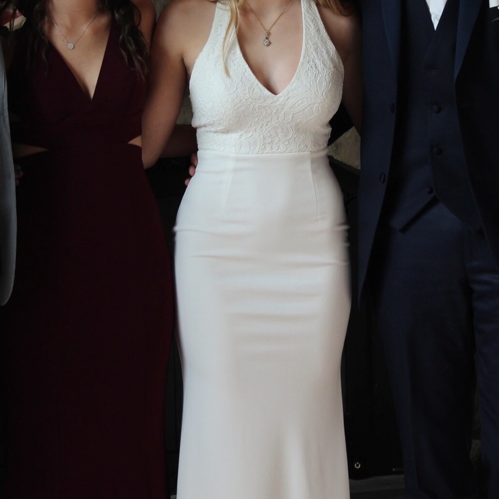 White Lace Halter Prom Dress